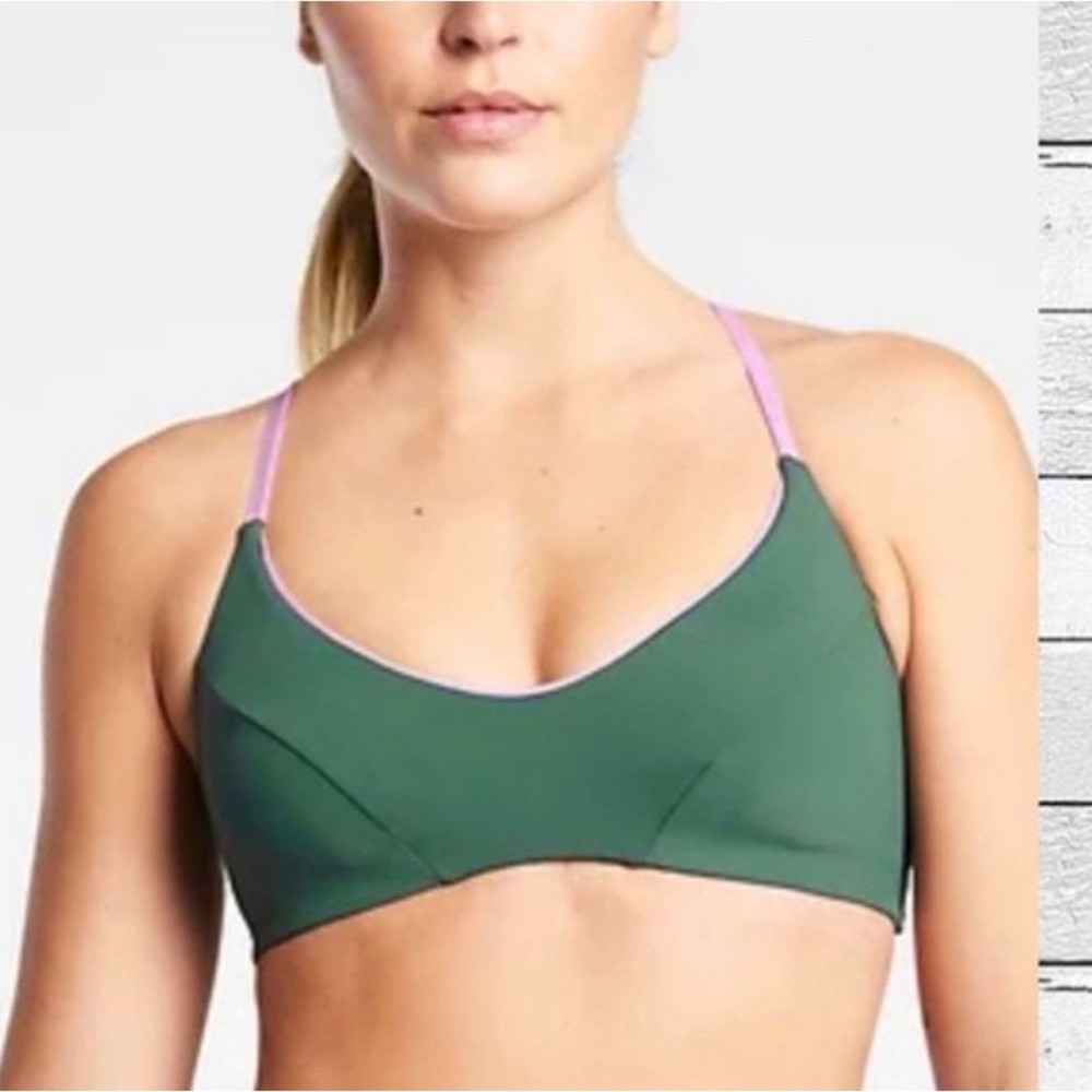 NWOT Athleta Colorblock Triangle Bikini Top A-C Amazon Green and Pink Size M